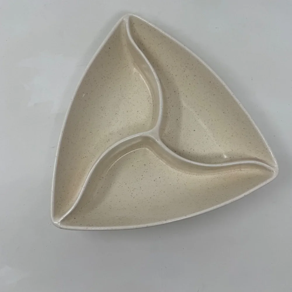 Santa Anita Ware California Pottery Triangular Speckled Divided Serving Dish MCM